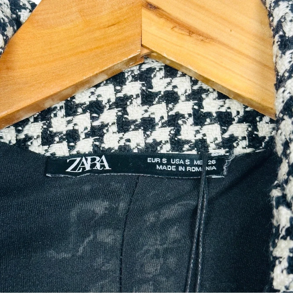 ZARA Tweed Houndstooth Lace Up Open Back Preppy Academia Blazer Mini Dress S - Picture 15 of 16